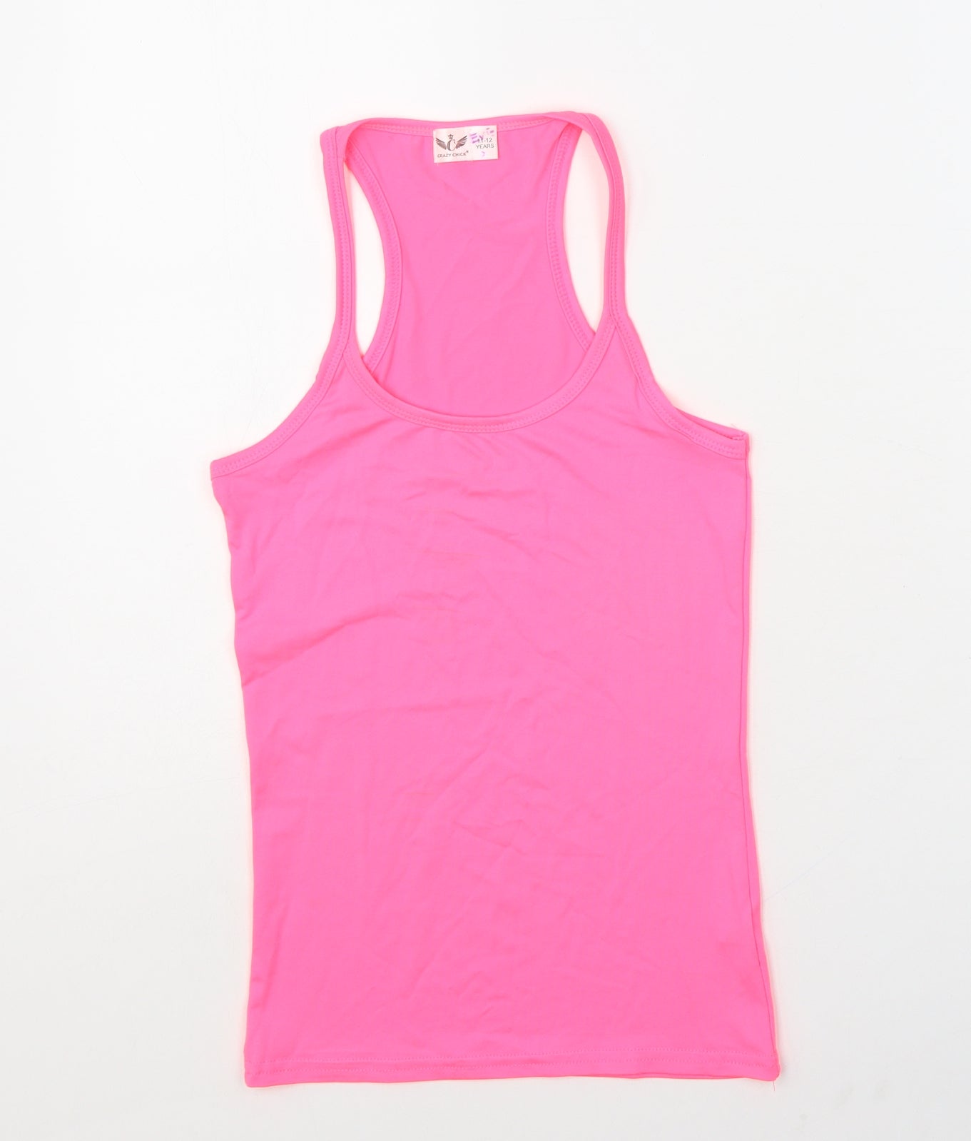 Crazy Chick Girls Pink Polyester Basic Tank Size 11-12 Years Scoop Neck Pullover
