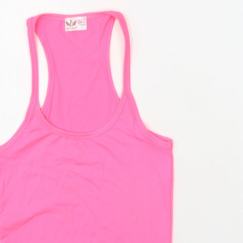 Crazy Chick Girls Pink Polyester Basic Tank Size 11-12 Years Scoop Neck Pullover