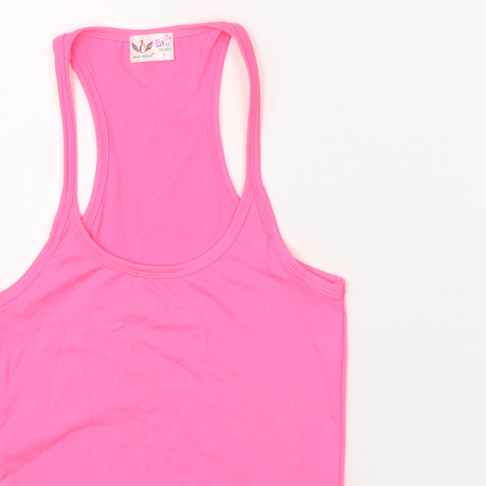 Crazy Chick Girls Pink Polyester Basic Tank Size 11-12 Years Scoop Neck Pullover