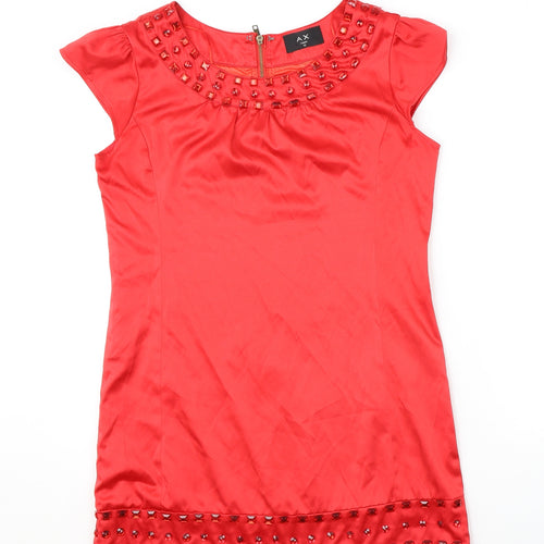 AX Paris Womens Red Cotton Shift Size 12 Round Neck Zip