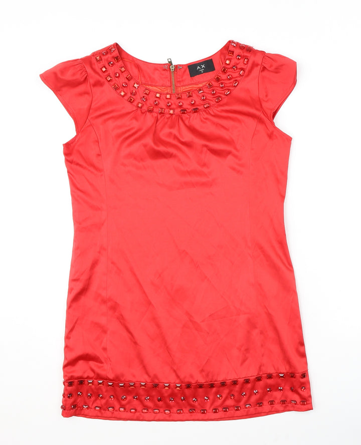 AX Paris Womens Red Cotton Shift Size 12 Round Neck Zip