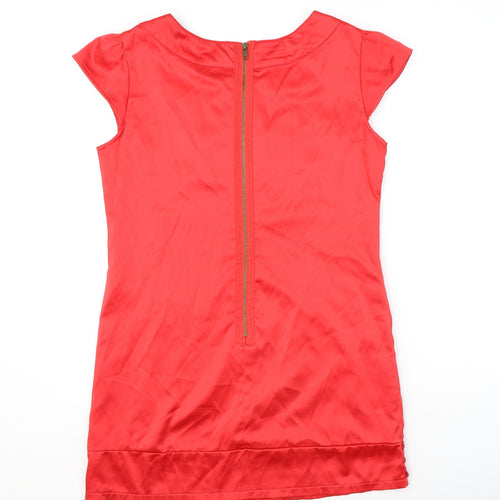AX Paris Womens Red Cotton Shift Size 12 Round Neck Zip