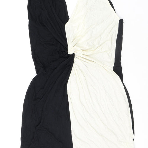 ASOS Womens Black Colourblock Viscose Bodycon Size 10 V-Neck Button
