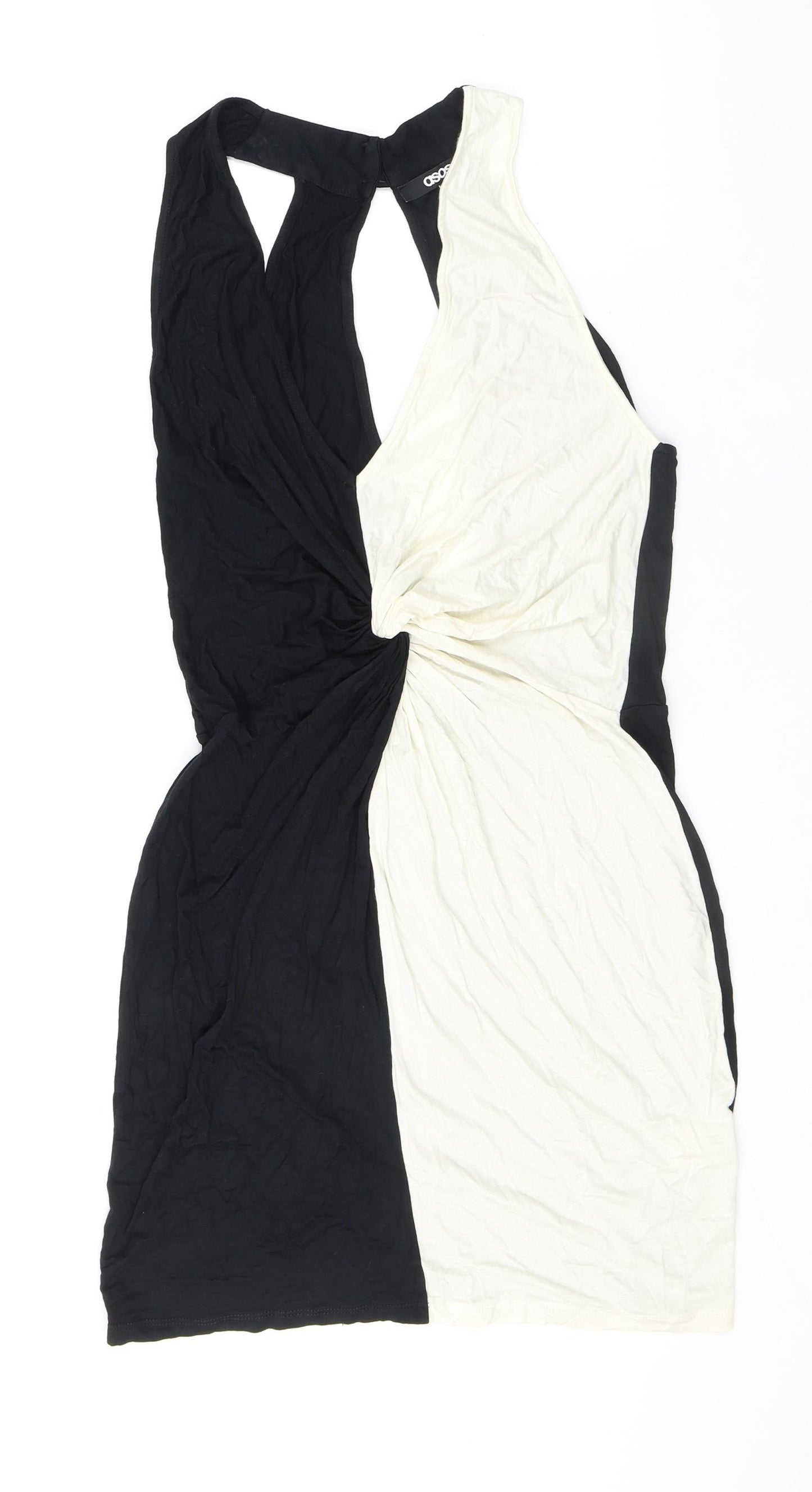 ASOS Womens Black Colourblock Viscose Bodycon Size 10 V-Neck Button