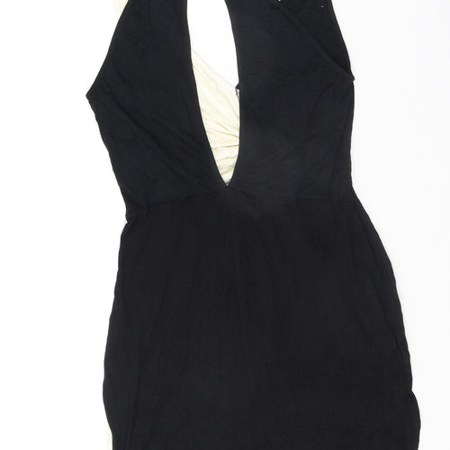 ASOS Womens Black Colourblock Viscose Bodycon Size 10 V-Neck Button