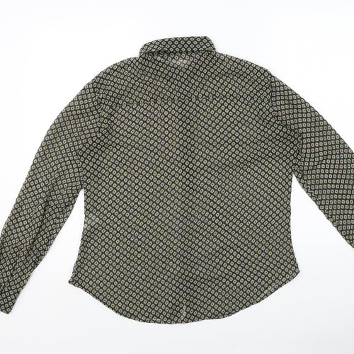 Zara Womens Green Geometric Polyester Basic Button-Up Size L Collared