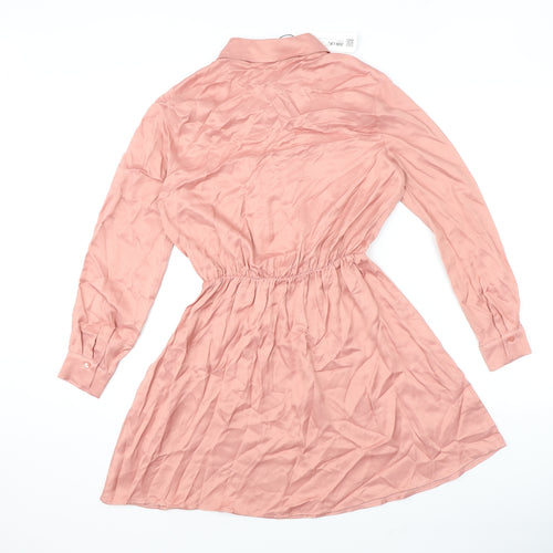 Zara Womens Pink Viscose Shirt Dress Size S Collared Button