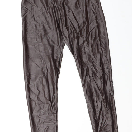 The Chic Hero Womens Brown Polyester Carrot Leggings Size 10 L25 in - Leather Look