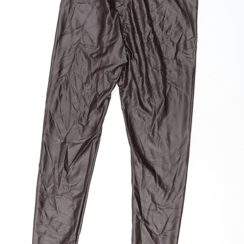 The Chic Hero Womens Brown Polyester Carrot Leggings Size 10 L25 in - Leather Look