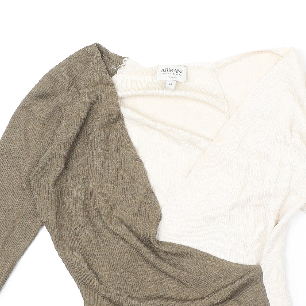 Armani Collezioni Womens Green V-Neck Polyester Pullover Jumper Size 16