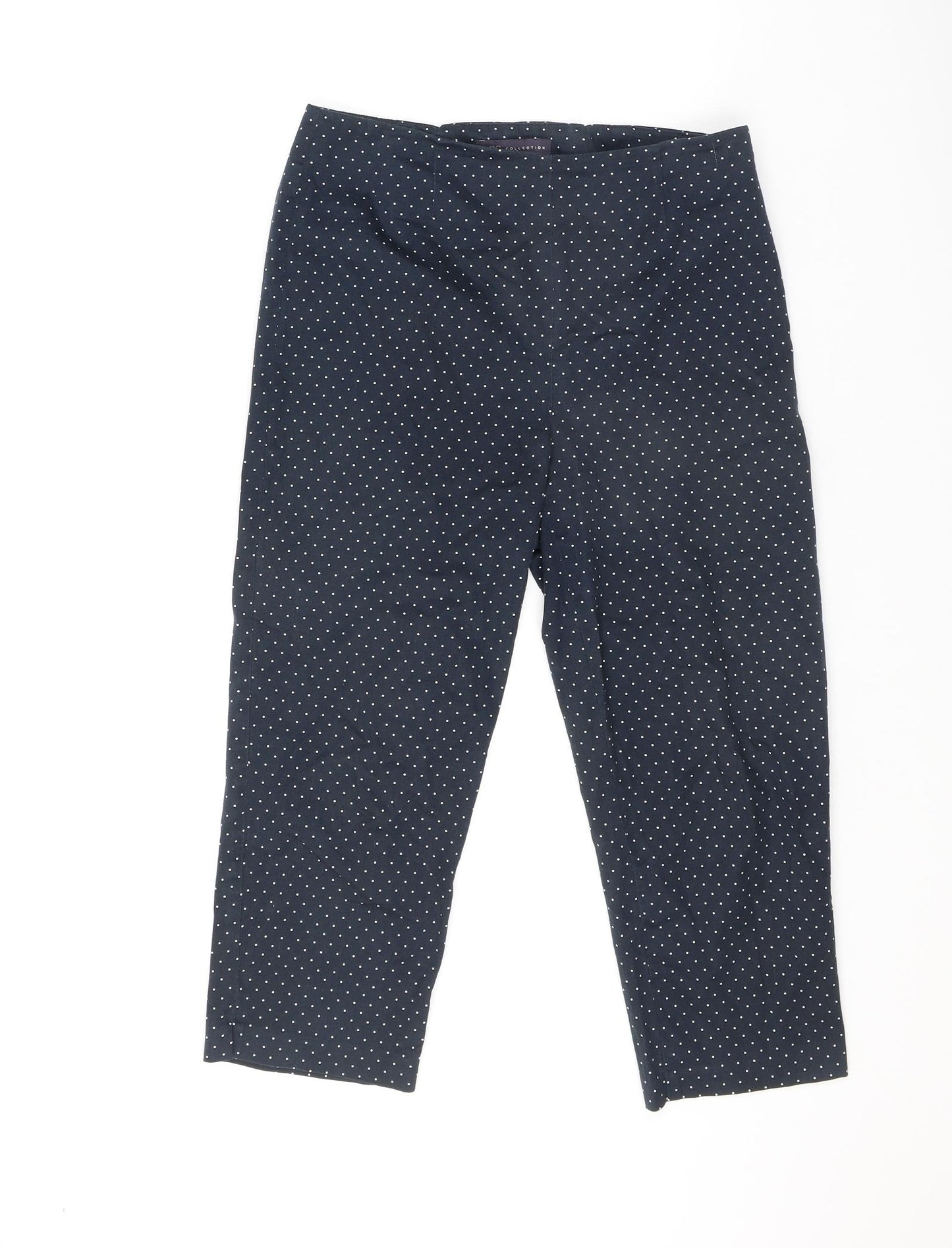 Marks and Spencer Womens Black Polka Dot Cotton Pedal Pusher Trousers Size 12 L20 in Regular Zip