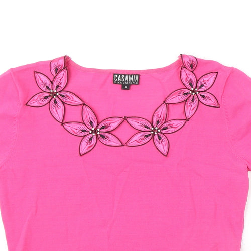 Casamia Exclusive Womens Pink Viscose Basic T-Shirt Size S Round Neck