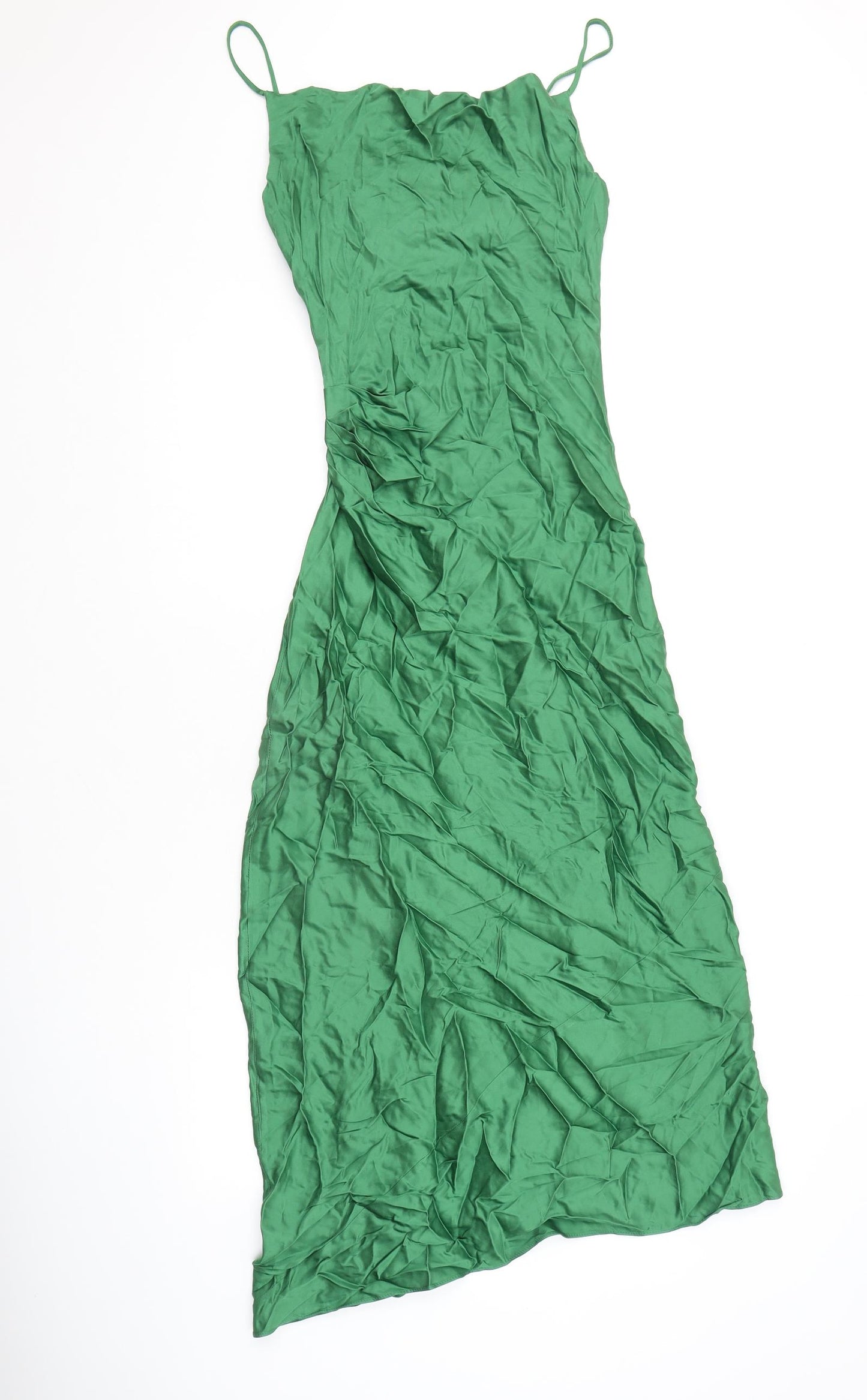 Zara Womens Green Viscose Slip Dress Size XS Cowl Neck Zip