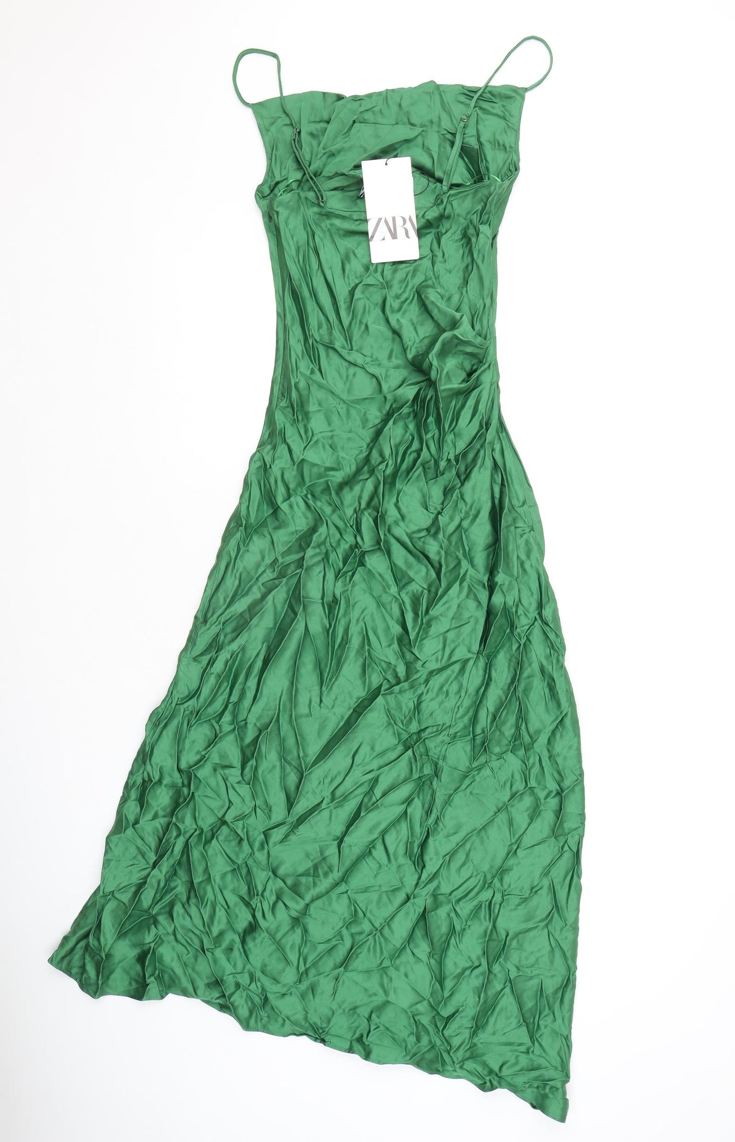 Zara Womens Green Viscose Slip Dress Size XS Cowl Neck Zip