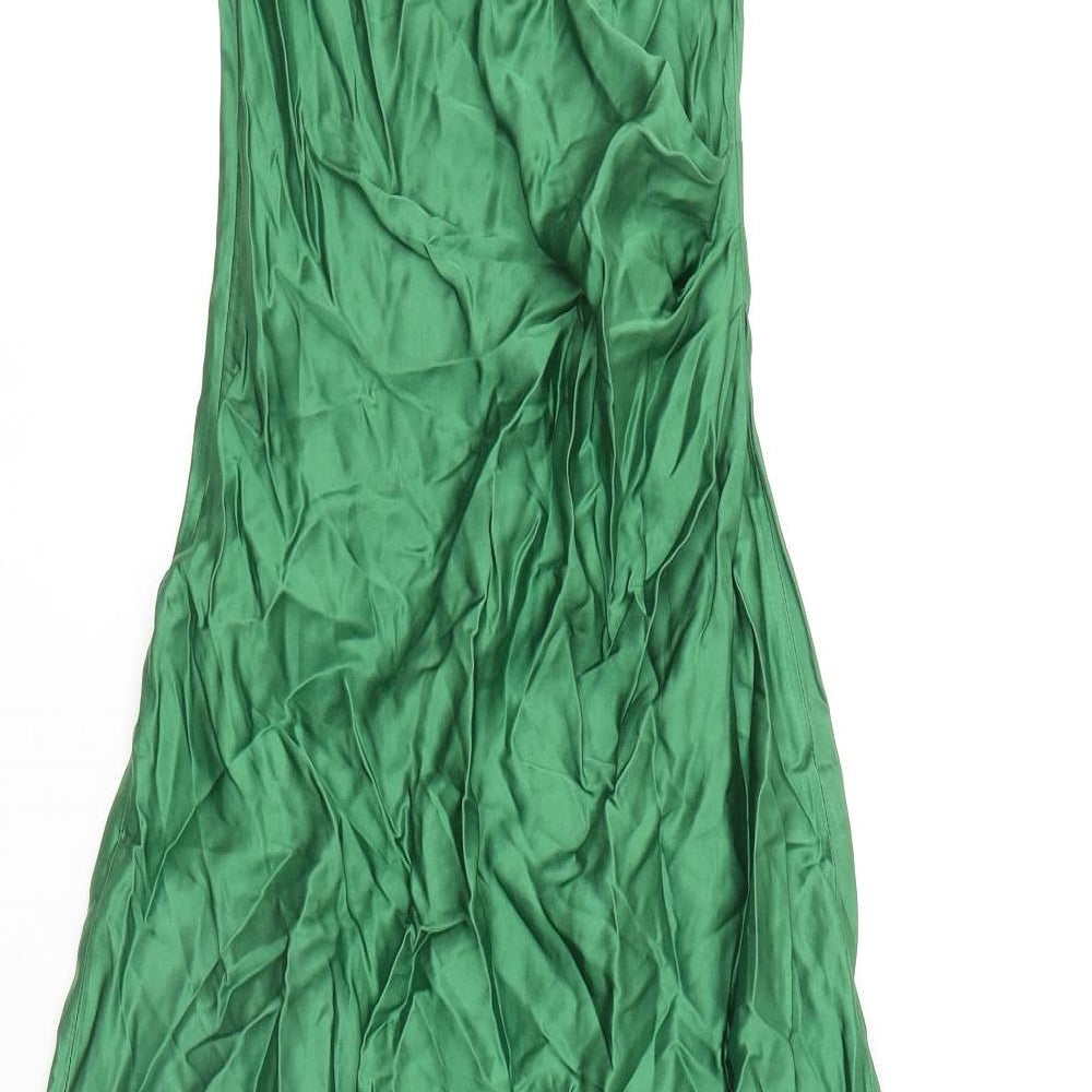 Zara Womens Green Viscose Slip Dress Size XS Cowl Neck Zip