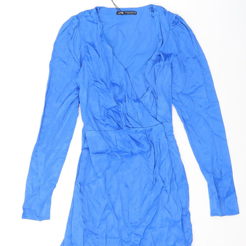 Zara Womens Blue Viscose Mini Size XS V-Neck Pullover