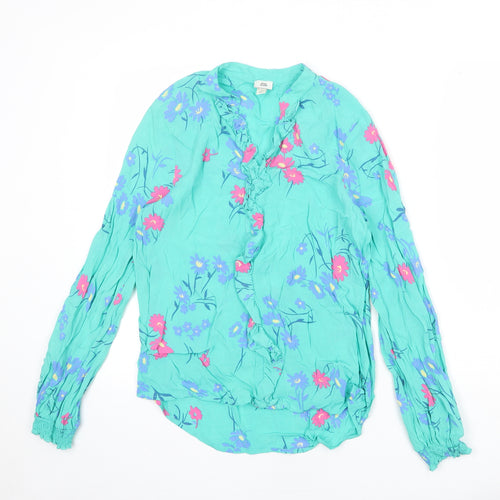 River Island Womens Green Floral Viscose Basic Blouse Size 12 V-Neck