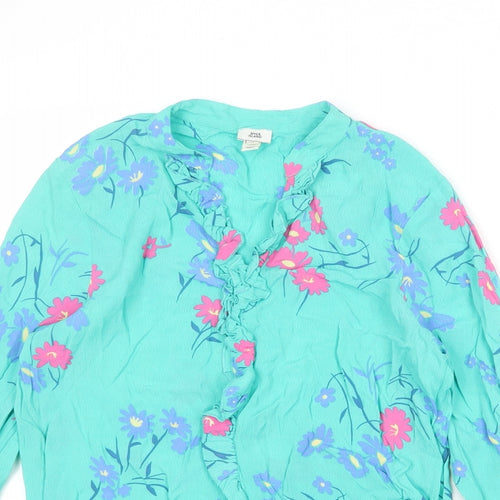 River Island Womens Green Floral Viscose Basic Blouse Size 12 V-Neck