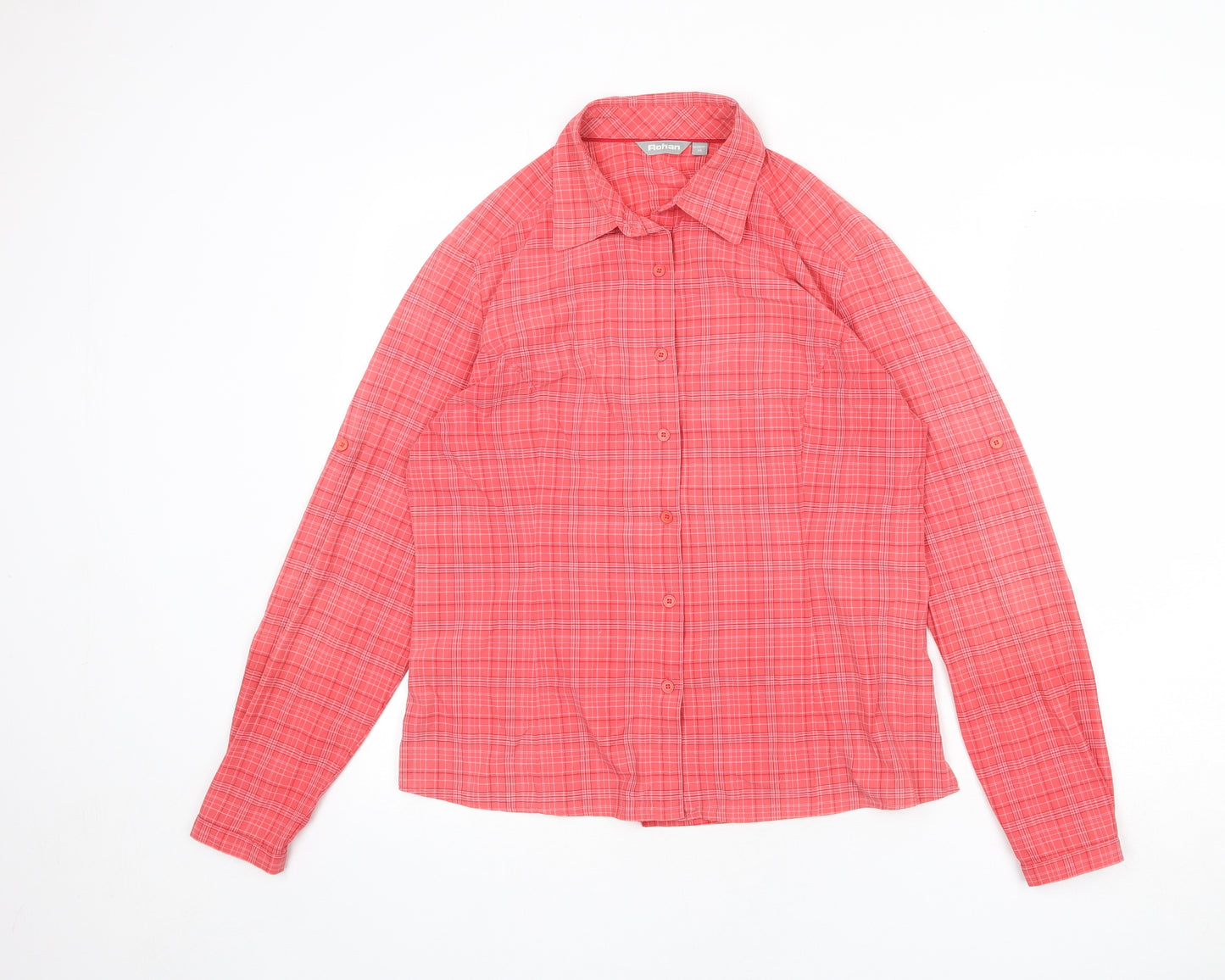 Rohan Womens Red Plaid Polyamide Basic Button-Up Size 14 Collared