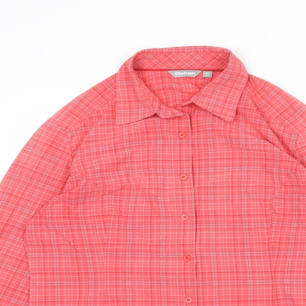 Rohan Womens Red Plaid Polyamide Basic Button-Up Size 14 Collared