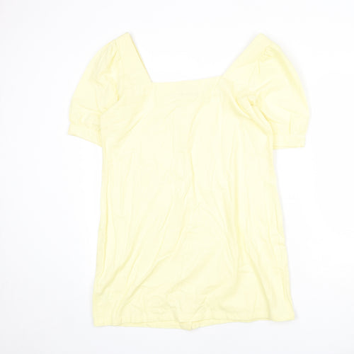 Boohoo Womens Yellow 100% Cotton Mini Size 12 Square Neck Button