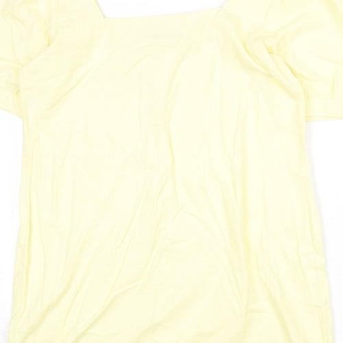 Boohoo Womens Yellow 100% Cotton Mini Size 12 Square Neck Button