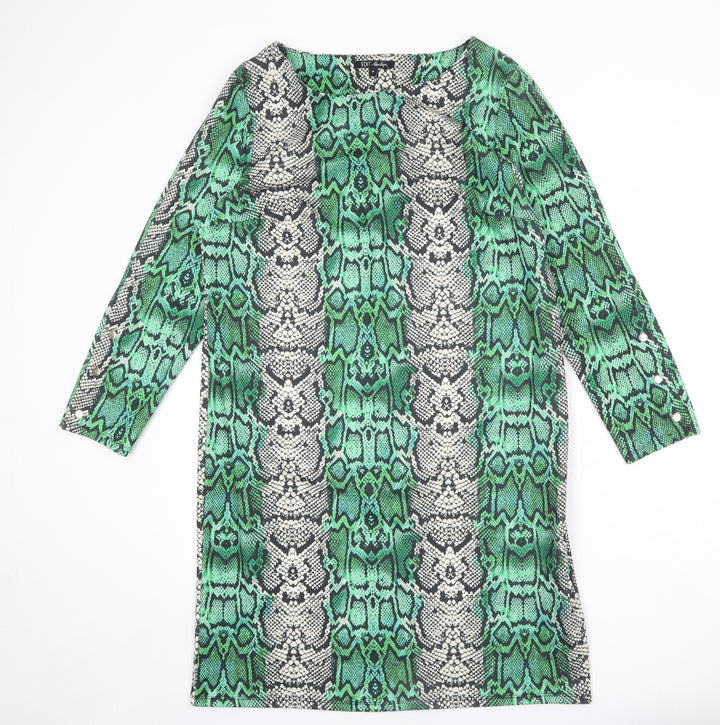 EDIT Womens Multicoloured Animal Print Polyester Shift Size 14 Boat Neck Pullover - Snake Print