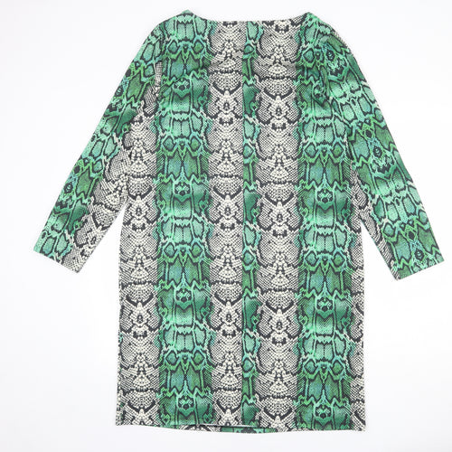 EDIT Womens Multicoloured Animal Print Polyester Shift Size 14 Boat Neck Pullover - Snake Print