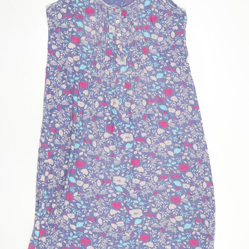 Adini Womens Blue Floral 100% Cotton Tank Dress Size 18 Scoop Neck Button