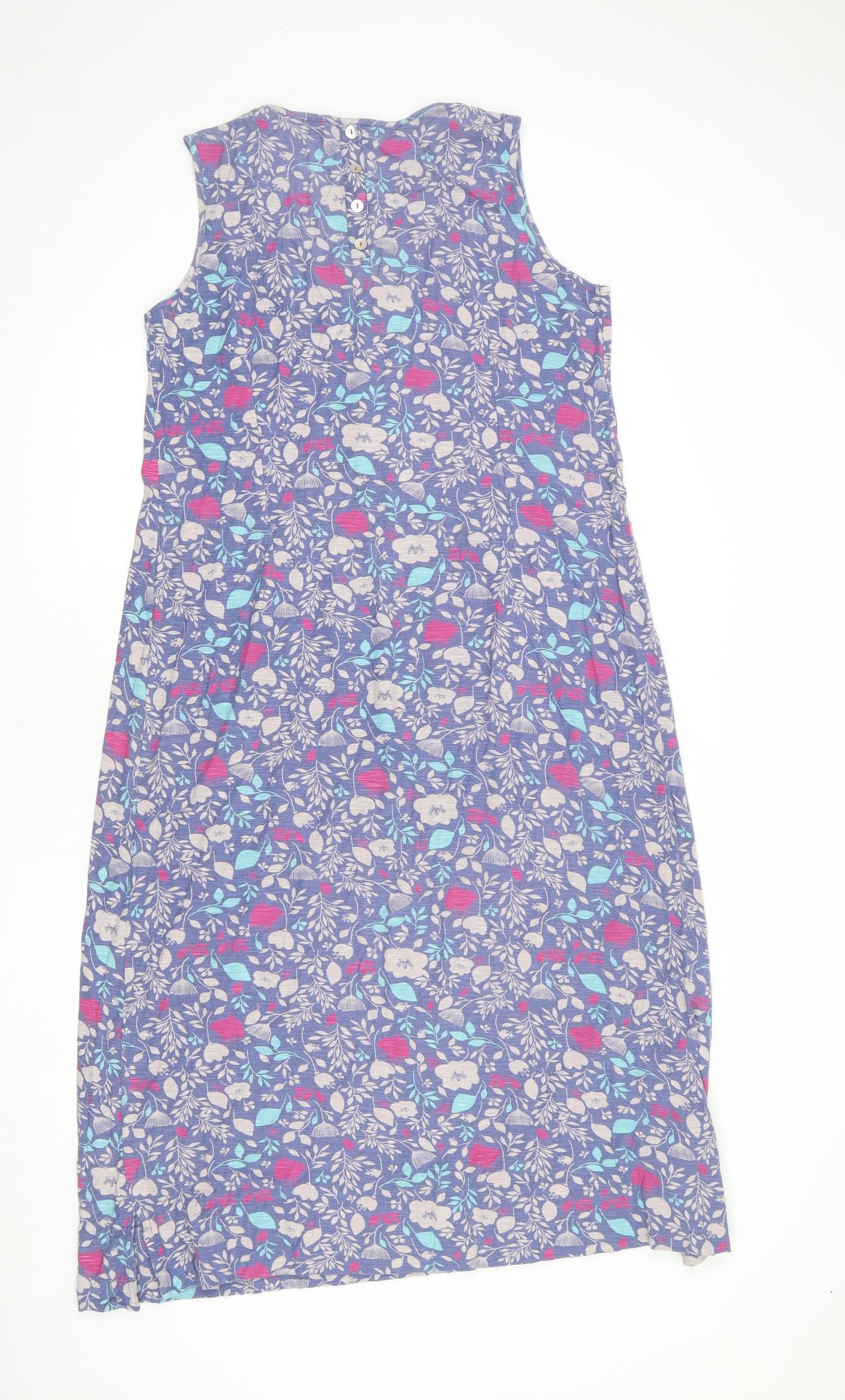 Adini Womens Blue Floral 100% Cotton Tank Dress Size 18 Scoop Neck Button
