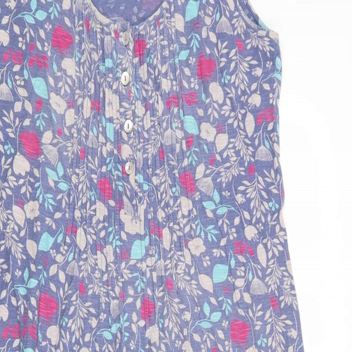 Adini Womens Blue Floral 100% Cotton Tank Dress Size 18 Scoop Neck Button