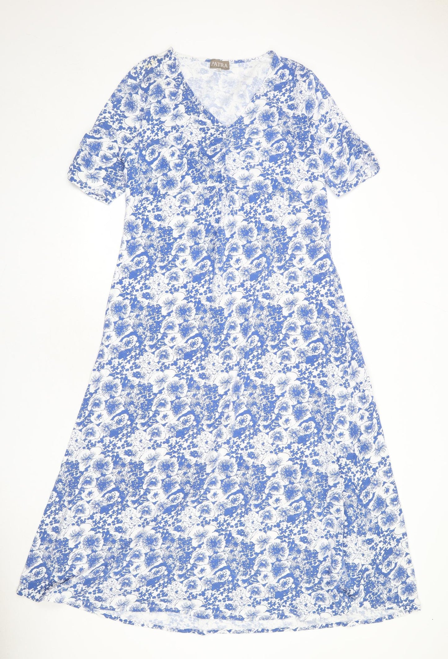 Patra Womens White Floral Cotton A-Line Size XL V-Neck Pullover