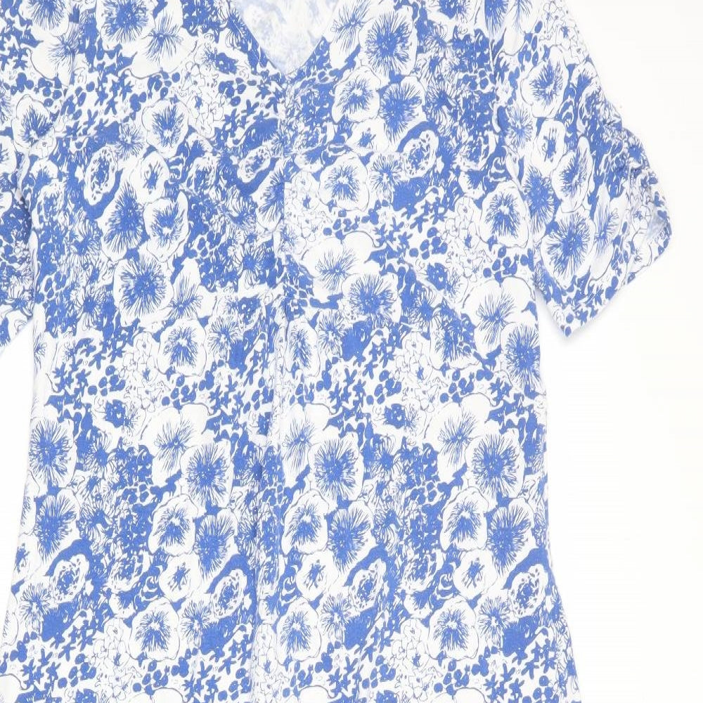 Patra Womens White Floral Cotton A-Line Size XL V-Neck Pullover