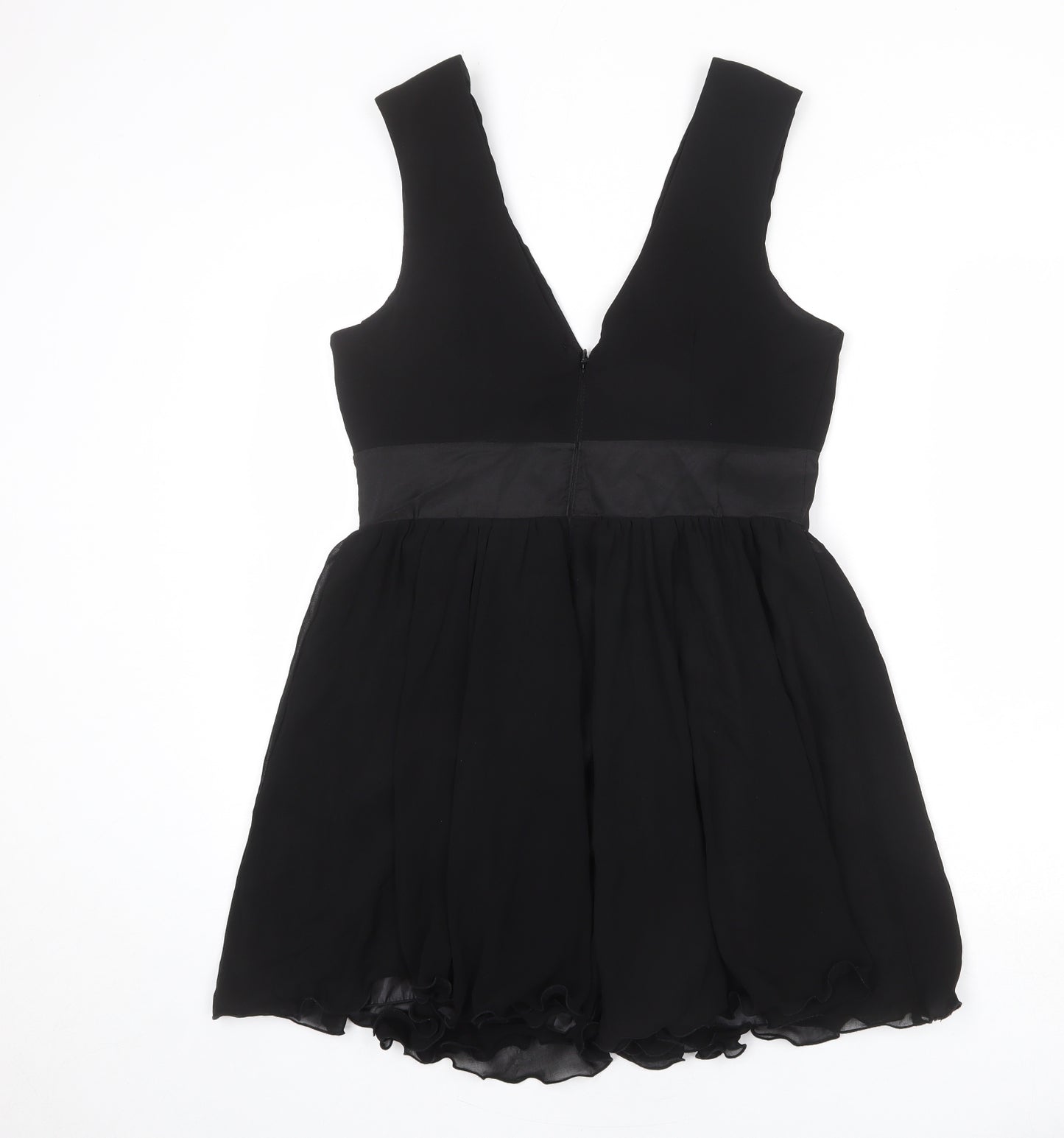 Lipsy Womens Black Polyester Skater Dress Size 14 V-Neck Zip - Embellished