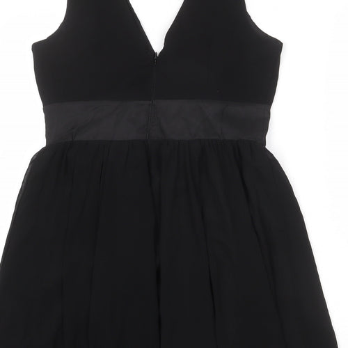 Lipsy Womens Black Polyester Skater Dress Size 14 V-Neck Zip - Embellished