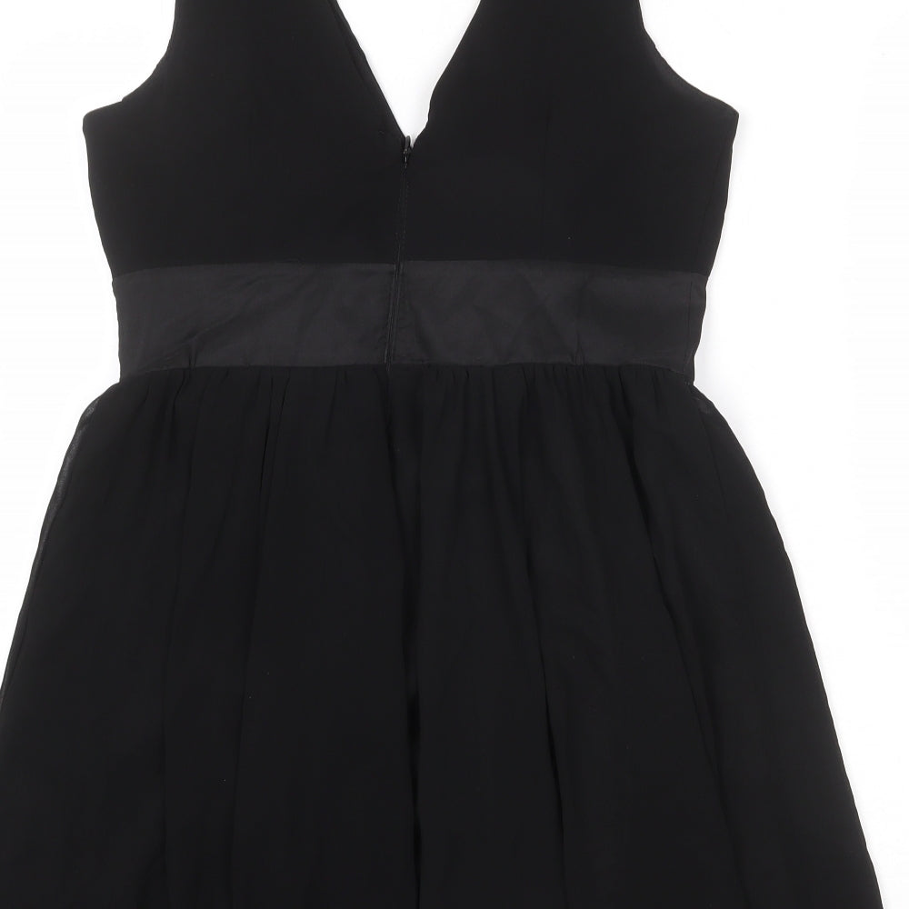 Lipsy Womens Black Polyester Skater Dress Size 14 V-Neck Zip - Embellished
