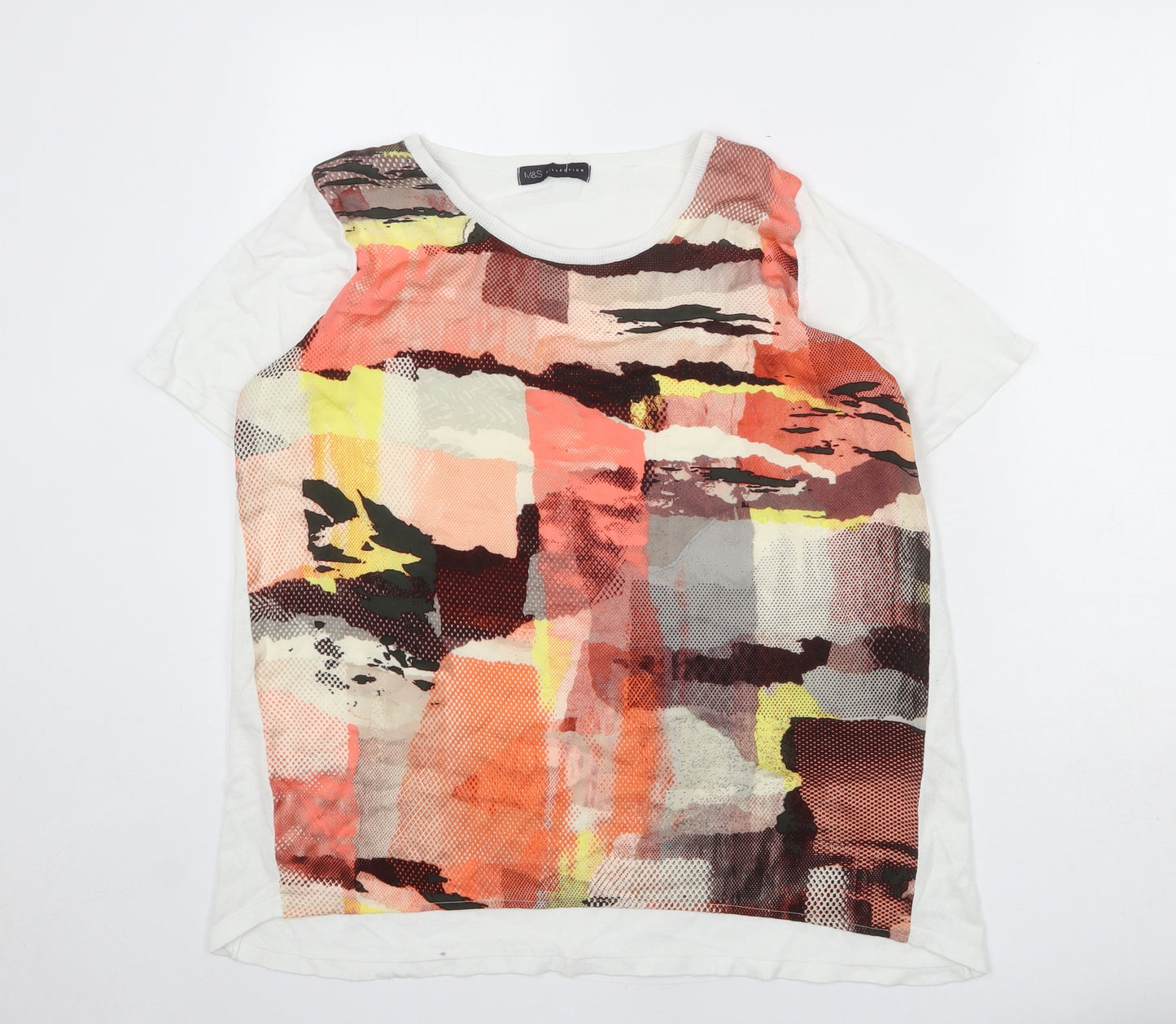 Marks and Spencer Womens Multicoloured Geometric Cotton Basic T-Shirt Size 16 Boat Neck