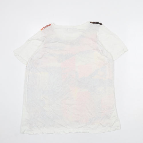 Marks and Spencer Womens Multicoloured Geometric Cotton Basic T-Shirt Size 16 Boat Neck