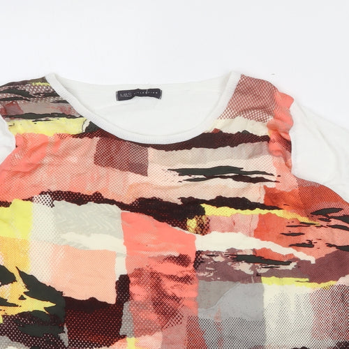 Marks and Spencer Womens Multicoloured Geometric Cotton Basic T-Shirt Size 16 Boat Neck