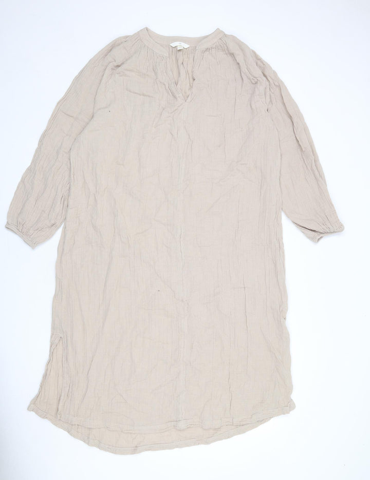H&M Womens Beige 100% Cotton A-Line Size M V-Neck Pullover