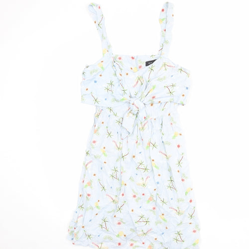 New Look Womens Blue Floral Viscose Tank Dress Size 12 V-Neck Zip