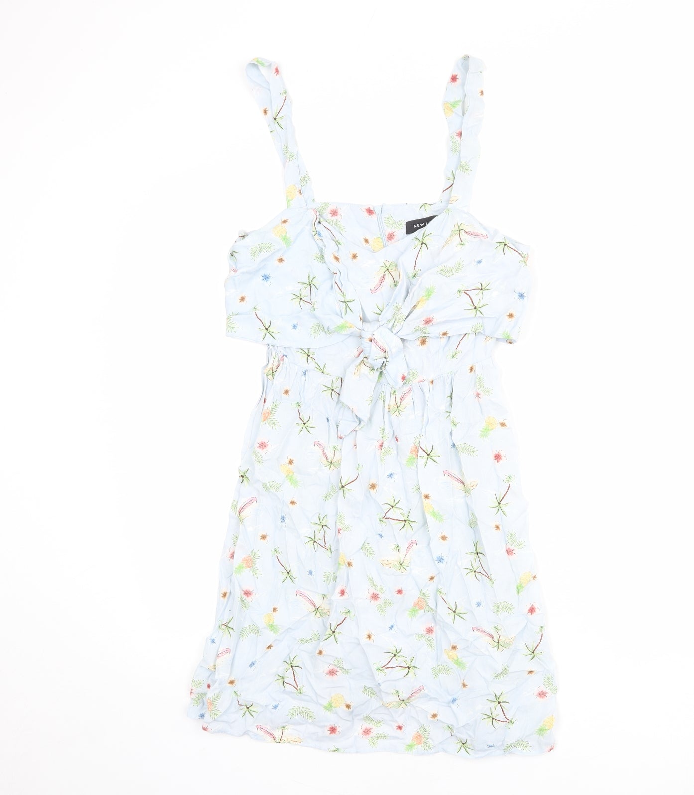 New Look Womens Blue Floral Viscose Tank Dress Size 12 V-Neck Zip