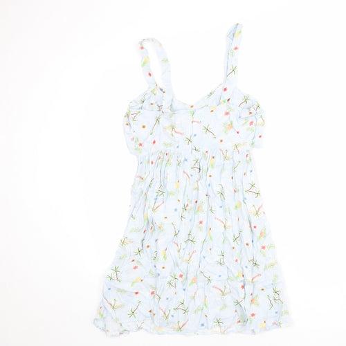 New Look Womens Blue Floral Viscose Tank Dress Size 12 V-Neck Zip