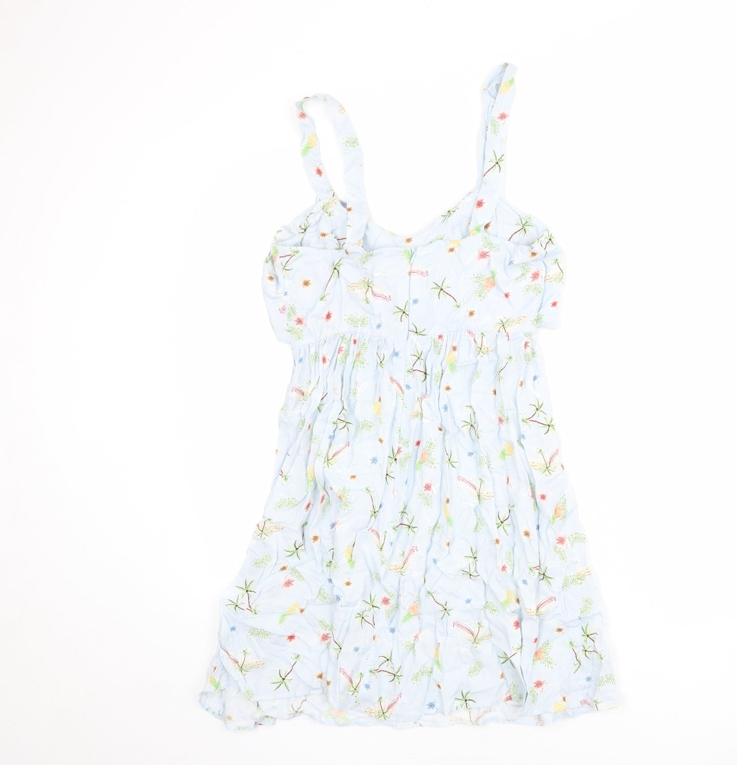 New Look Womens Blue Floral Viscose Tank Dress Size 12 V-Neck Zip