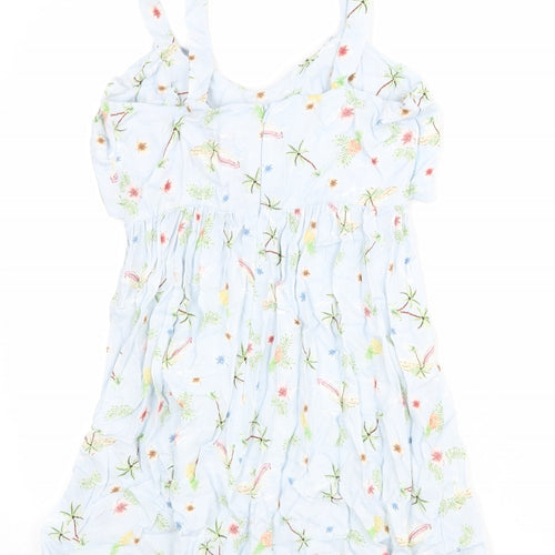 New Look Womens Blue Floral Viscose Tank Dress Size 12 V-Neck Zip