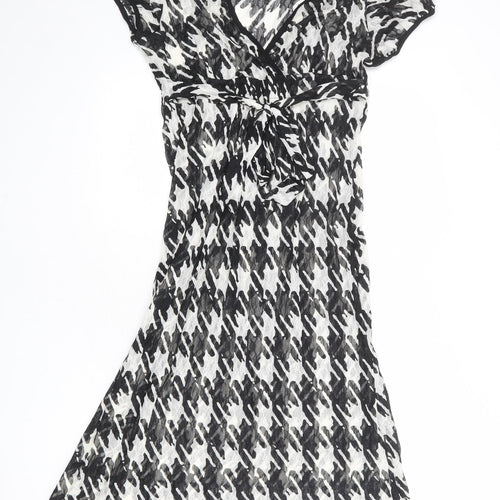 Per Una Womens Black Geometric Polyester A-Line Size 12 V-Neck Pullover