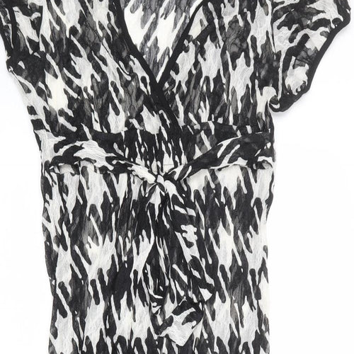 Per Una Womens Black Geometric Polyester A-Line Size 12 V-Neck Pullover