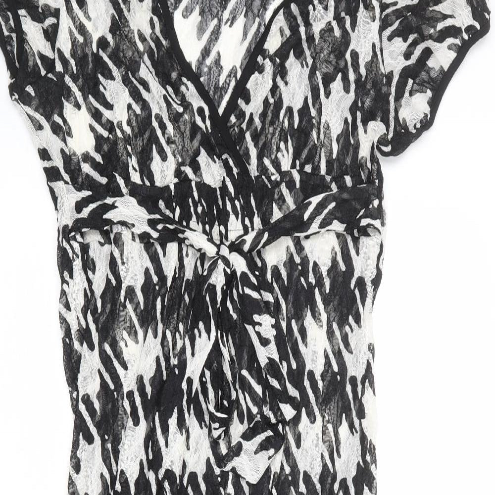 Per Una Womens Black Geometric Polyester A-Line Size 12 V-Neck Pullover