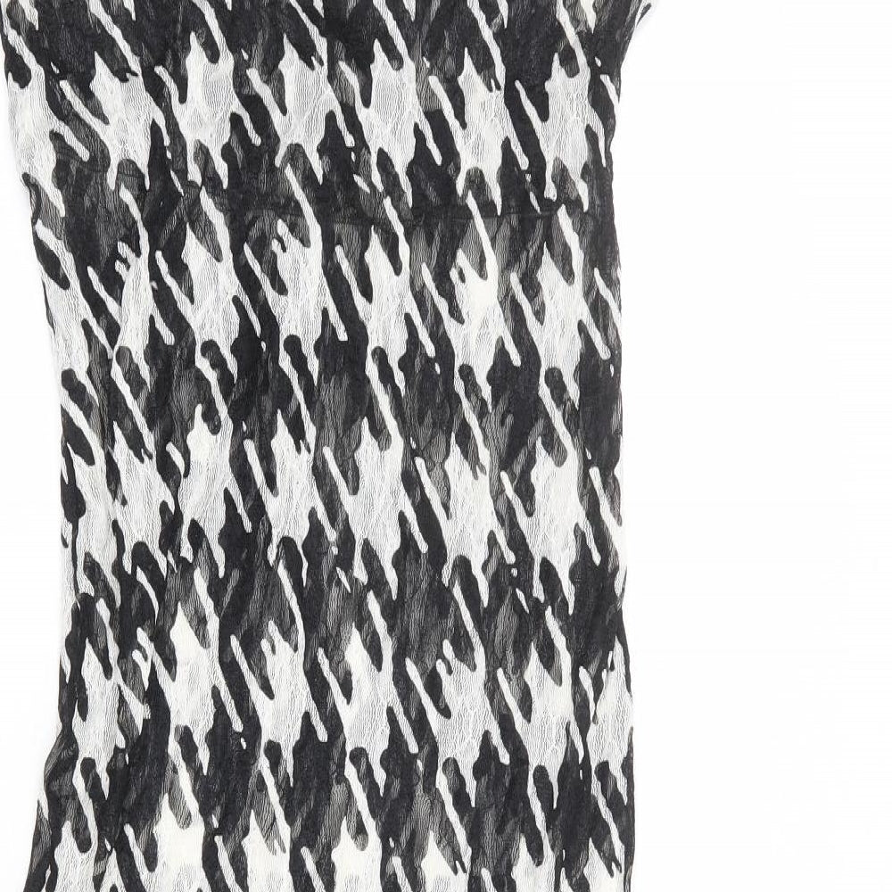 Per Una Womens Black Geometric Polyester A-Line Size 12 V-Neck Pullover