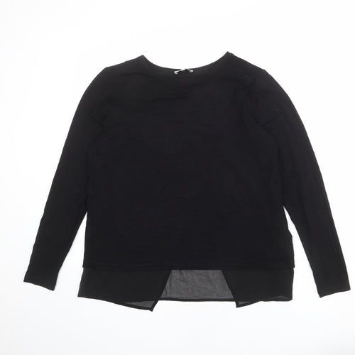 Warehouse Womens Black Viscose Basic T-Shirt Size 12 Round Neck